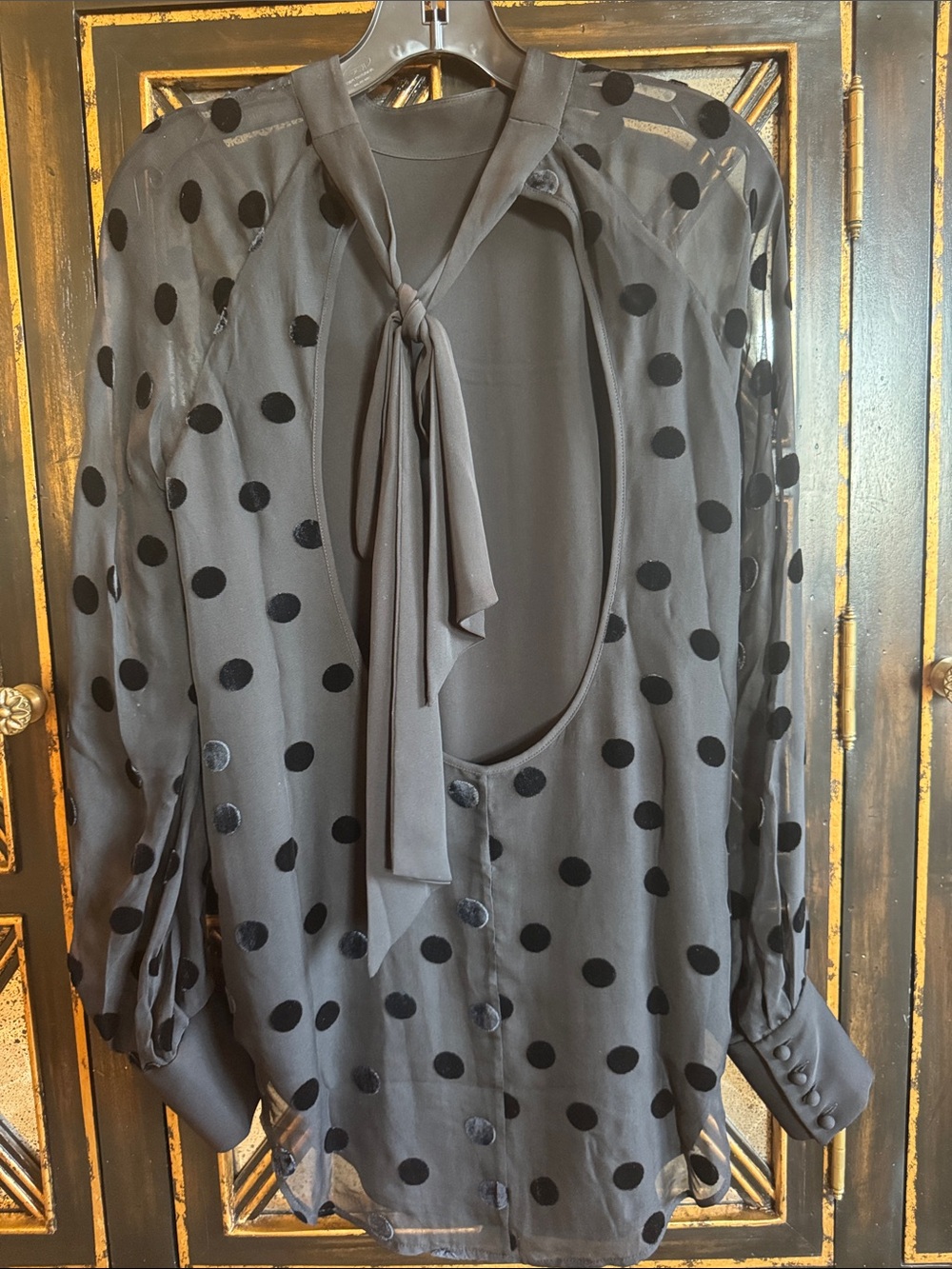 Equipment Black Polka Dot Sheer Long-Sleeve Blouse - Picture 3 of 3